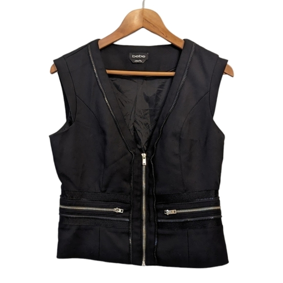 Y2K Bebe  Black Zipper Vest Waistcoat Office Siren - Picture 1 of 9